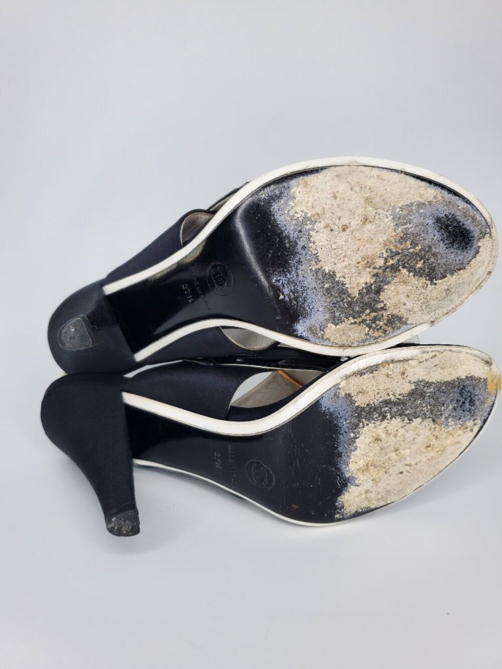 Chanel Black Satin & PVC Crystal Starburst Slingback Heels - Picture 5 of 6